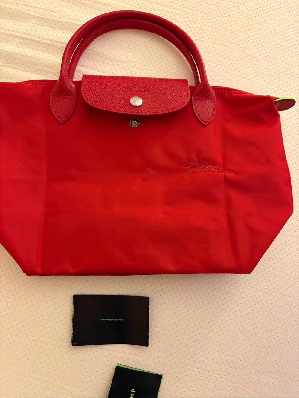 Longchamp Red Nylon Tote with Leather Trim new without tag